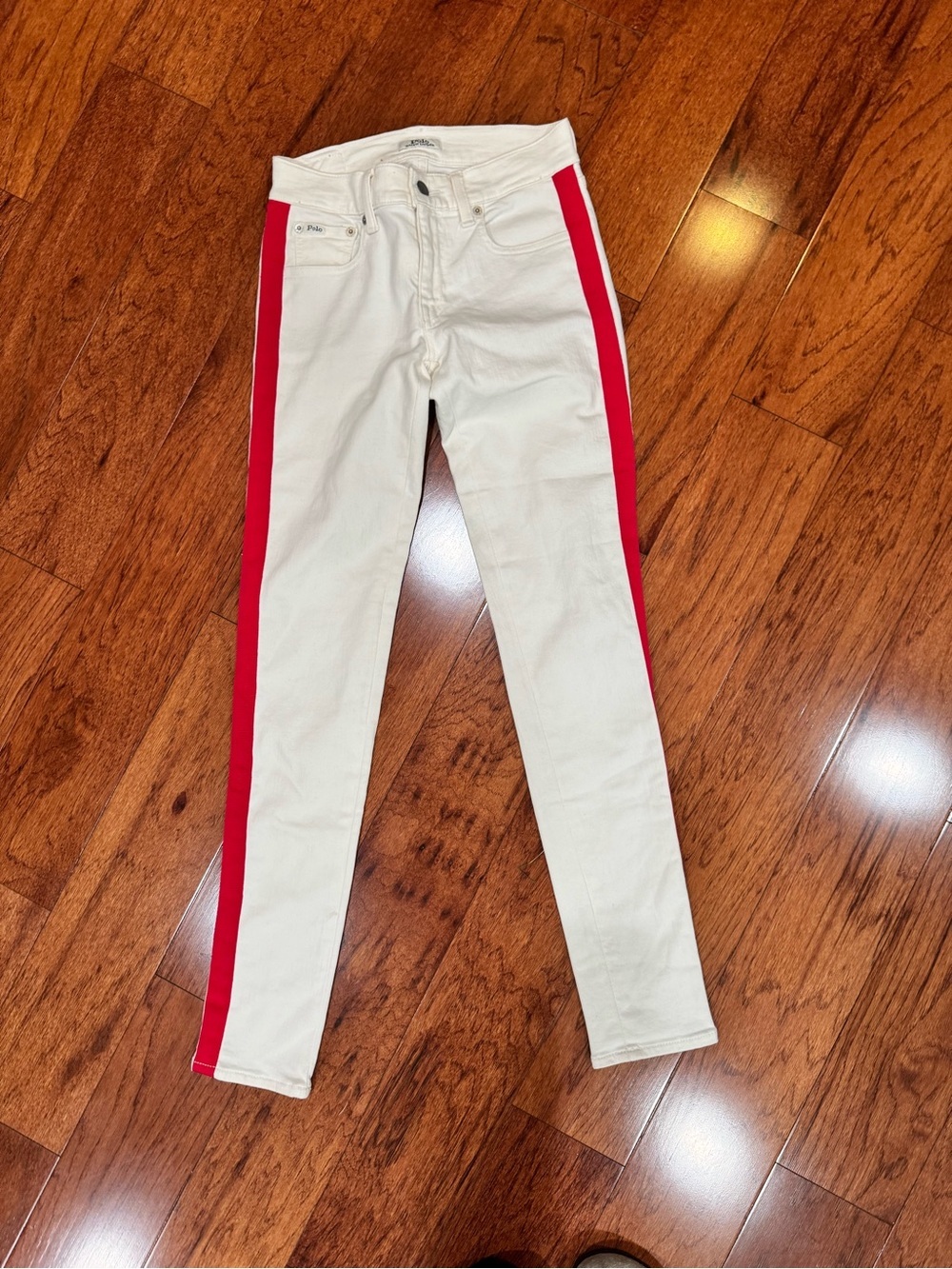 Polo Ralph Lauren The Tompkins Skinny White Jeans w/ Side Red Stripe - S 25 NWT